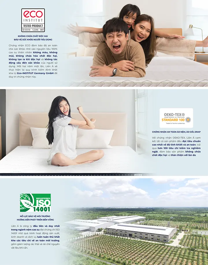Chứng chỉ của nệm cao su Liên Á L'A Dome Premium