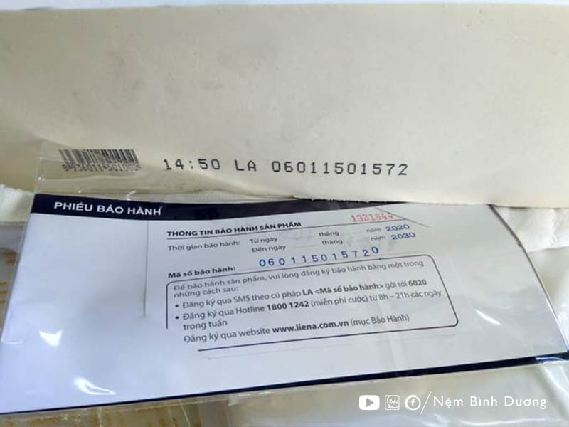 Đăng ký bảo hành nệm LIÊN Á - Nệm Bình Dương